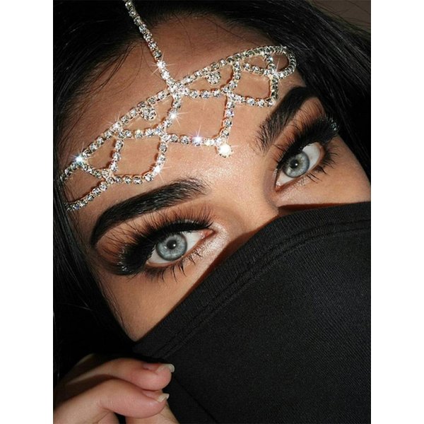 Brishow Rhinestone Head Chain Jewelry Silver Wedding Hair Chain Crystal Bridal Forehead Headband for Women and Girls