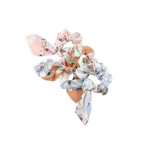 3pcs Fashion Bow Scrunchies for Women, Elastic Print Flower Scrunchies with Elastic Hair Ties Bands, Bowknot Floral Hair Rope Ribbons Ponytail Holder