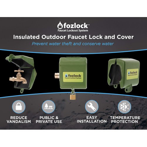Fozlock Outdoor Faucet Lock System - Insulated Water Spigot Lock and Garden Hose Bib Lock with Cover, Stainless Steel - Prevent Water Theft and Stop Unauthorized Water Use, Easy Installation