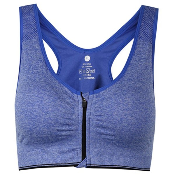 ohlyah Women's Zipper Front Closure Sports Bra Racerback Yoga Bras Blue M
