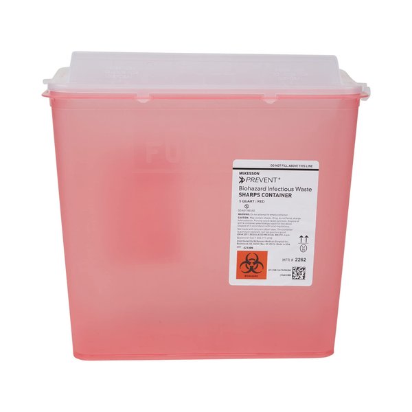 McKesson Prevent Sharps Container for Home Use, 5 Quart - for Biohazard Infectious Waste, Needle and Syringe Disposal - Translucent, Touchless Lid - Red, 1 Count