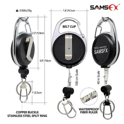 SAMSFX Tape Measure Retractor Fly Fishing Zinger Retractors Carabiner Style Clip on Back Tether Tools Badge Holder (2PCS in Pack)