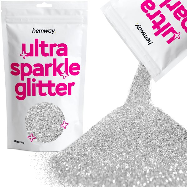 Hemway Premium Ultra Sparkle Glitter Multi-Purpose Metallic Flake for Nail Art, Cosmetic Graded, Makeup, Festival and Hair 100g / 3.5oz - Ultrafine (1/128 0.008 0.2mm) - Silver