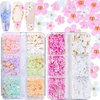 3D Flower Nail Charms, 2 Boxes 3D Acrylic Flower Nail Art Rhinestones White Pink Mixed Cherry Blossom Spring Gems Acrylic Nail Supplies with Pearls Manicure DIY Nail Decorations