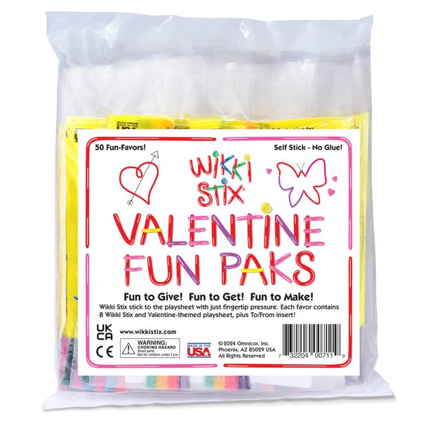 Wikki Stix Valentine's Fun Favors 50 Pak. Valentine's Gifts for Kids and Kids Classroom Gift Bags. 50 Individually Packaged Paks, each with 8 Wikki Stix and Connect-the-Dot Craft. Made in USA