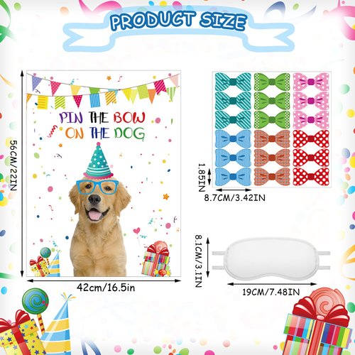 38 Pcs Pin The Tail on The Puppy Dog Party Games Give The Dog a Bow Pin The Dog Poster for Kids with Blindfolds and Stickers for Puppy Dog Themed Birthday Party Supplies Decorations