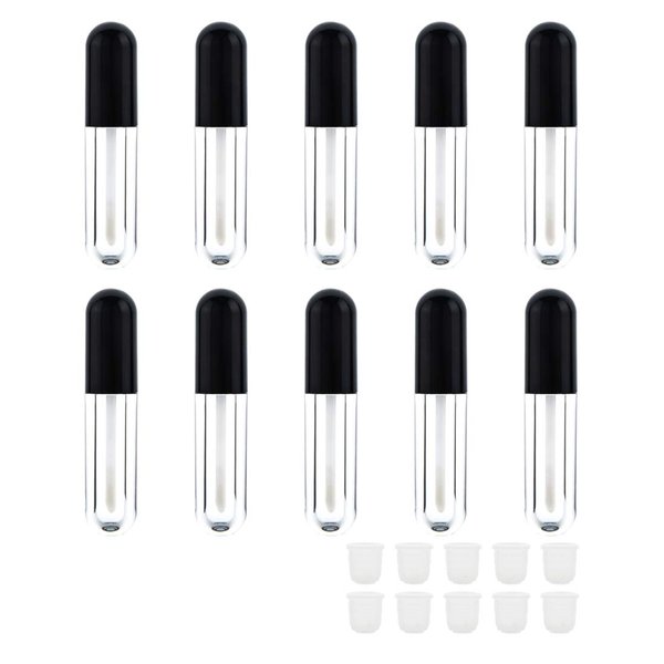 AJLTPA 10 Pieces Round Lip Gloss Tubes with Wand, 4.5ml Mini Lip Gloss Containers Empty, Lipgloss Wand Tubes with Rubber Stoppers for Women Cosmetics DIY (Black)