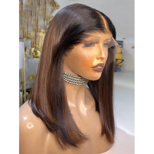 Youleas Ombre Lace Front Wig Human Hair 180% Density 13x4 Pre Bleached Pre Plucked Human Hair Wig 1B/4 Bob Wig Human Hair HD Invisible Lace Front Wigs Human Hair Straight Real Hair Wigs (20inches)