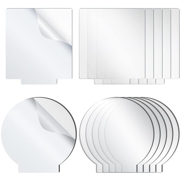 12 Pcs Acrylic Sheet Clear Cast for LED Light Base Transparent 2 mm Acrylic Blanks Thick Panel Board with Protective Film for LED Light Base Table Sign DIY Display Stand Project, Rectangle and Round