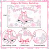 Balterever Ice Skating Birthday Party Decorations for Girs Pink Skating Theme Birthday Decorations with Ice Skating Happy Birthday Backdrop for Winter Snow Birthday Ice Skating Birthday Party Supplies