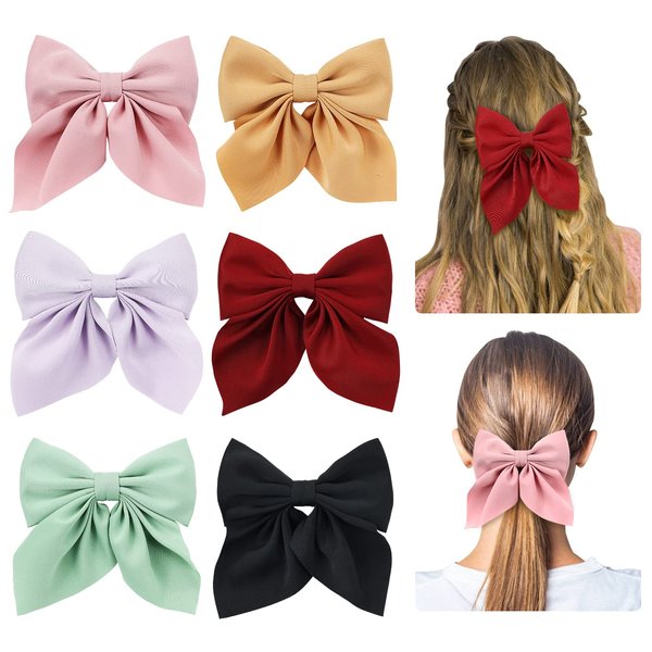 inSowni 6 Pack Solid Ponytail Big Bow Alligator Hair Clips Duckbill Barrettes Hair Bows Accessories for Women Girls Teens