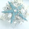 Sindary Wedding Headpiece 3.15" Pearl Rhinestone Crystal Bridal Starfish Hair Comb HZ6412 (Silver-Tone Blue)