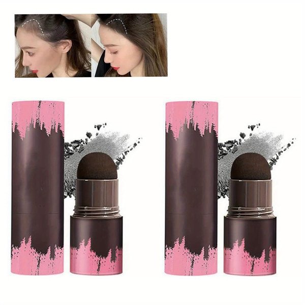 Black Hairline Powder Stick, 2PCS Hair Shadow Powder Root Touch Up Powder, Waterproof Hair Shading Sponge Pen Hair Filler Powder for Cover Gray Hair Root, Hair Touch-Up