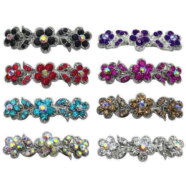 JCGY Set of 8 Hair Barrettes Small French Clip Barrettes Sparkly Crystals, 1 each of 8 colors-1338-8