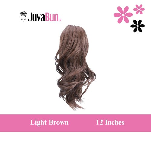 JUVABUN Claw Clip Wavy Ponytail Extension 12'- Light Brown | Hair Extension Clips | Synthetic Ponytail Extension | Wavy Hair Extensions | Washable Realistic And Synthetic |human hair - Light Brown