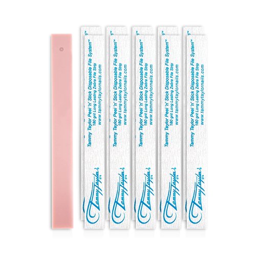 Tammy Taylor Natural Nail Art Files | Peel 'N' Stick Disposable Zebra 180 Grit Nail File with Professional Emery Boards | Gel Polish, Nail Lacquer, Fingernail and Toenail Care | 25 Pack
