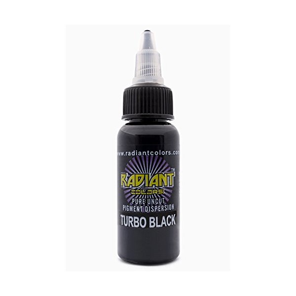 Radiant Colors Tattoo Ink Professional Tattooing Inks Fluid Vegan Pigments 1/2 oz Half Ounce Turbo Black
