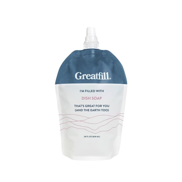 Greatfill Dish Soap Refill, Grapefruit and Mandarin, All-Natural & Eco-Friendly Ingredients, Enriched with Essential Oils, Returnable Refill Pouch (28oz, Pack of 1)