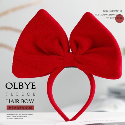 Olbye Red Bow Headbands Christmas Headband with Bows Xmas Headpiece Big Fleece Bowknot Hair Hoop Party Decorations Cosplay Headdress Christmas Costume Hair Accessories for Women Girls (A-Red)