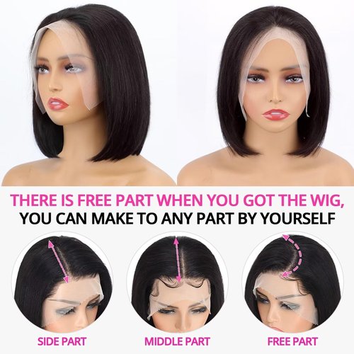 IMAYLI Bob Wig Human Hair 13x4 Frontal Lace Wig Human Hair 180 Density Glueless Pre Plucked with Baby Hair Straight Bob Wigs for Black Women 180% Density Pre Plucked Natural Color 12 inch