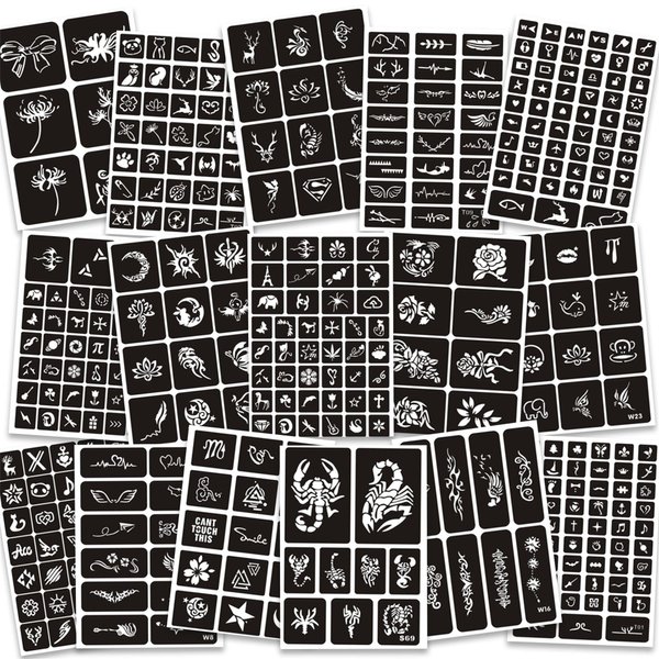 16 Sheets Henna Tattoo Stencils Reusable for Women Girls and Kids, 350+ PCS Tattoo Templates, Airbrush Tattoo Stencil