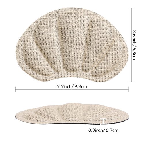 Huethy Back of Heel Cushion Inserts, Mesh Grips Pads for Boots, Loose Shoes Too Big, Reusable Adhesive Heel Guards Liners for Women Men, Improve Shoe Fit, 4PCS-Beige