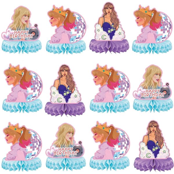 12pcs Birthday Party Decorations Honeycomb Centerpieces Music Happy Birthday Party Supplies Durable Paper Party Table Decorations for Girls Birthday Party Decorations