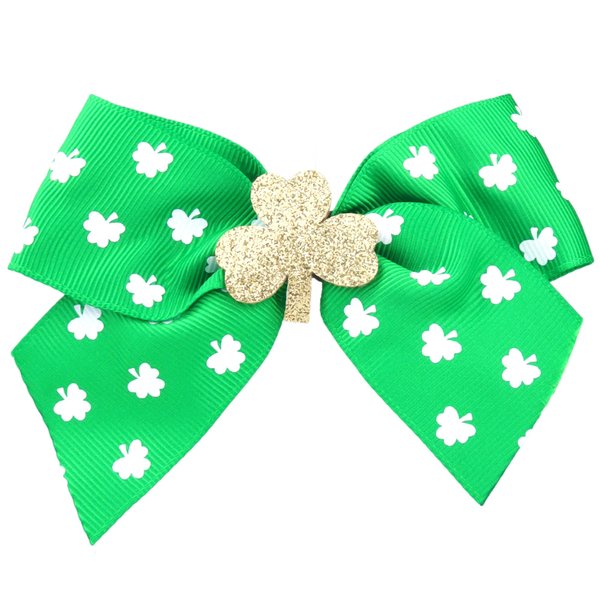 Saint Patrick’s Day Bow with Shamrock, Festive Hair Accessory with Alligator Clip, St. Patty’s Hairpiece, One Size Fits Most