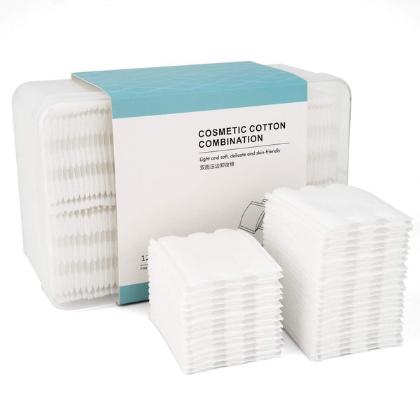 Facial Eye Makeup Remover Cotton Pads, Extra Thick , Square Cotton Puff, Double-Side Save Water, Hypoallergenic, Soft, Lint-Free, 100% Pure Cotton