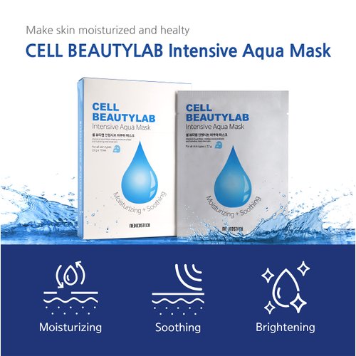 CELL BEAUTYLAB Intensive Aqua Mask 10 Pack | Hydrating, Moisturizing and Soothing Face Sheet Mask for All Skin Types | With Hyaluronic Acid, Panthenol, Shea Butter, Jojob Oil, Witch Hazel