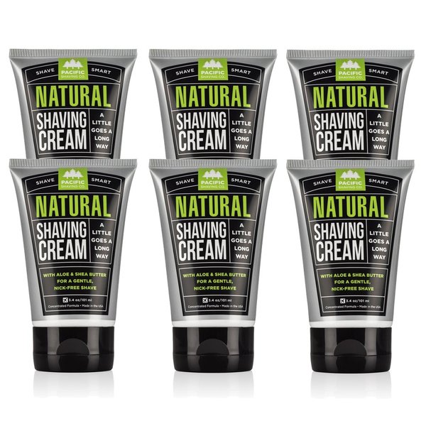 Pacific Shaving Company Natural Shaving Cream - Safe, Natural, and Plant-Derived Ingredients for a Smooth Shave, Softer Skin, Less Irritation, Cruelty Free, TSA Friendly, Made in USA, 3.4 oz (6-Pack)