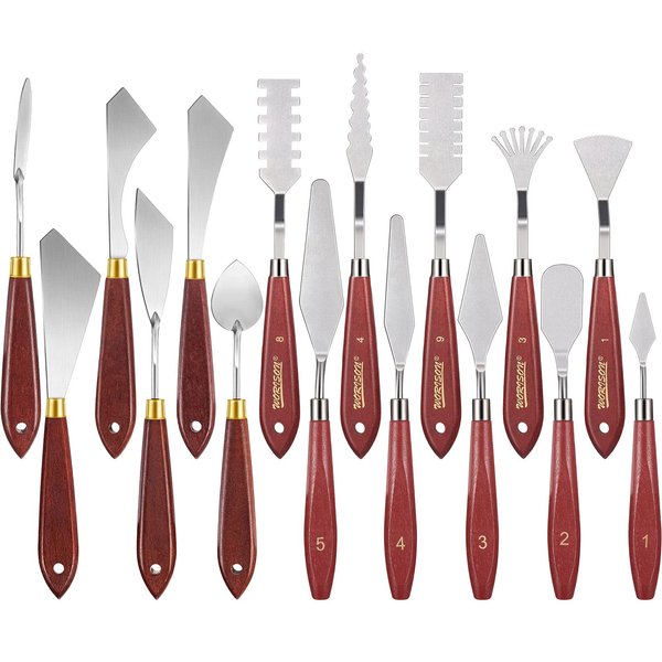 16 Pieces Painting Knife Set Stainless Steel Palette Knife Set Painting Mixing Scraper Pallet Knife Spatula Knife with Wooden Handle for Oil Painting Accessories Acrylic Color Mixing Supplies
