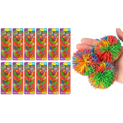 JA-RU Fluff & Toss Mini Stringy Balls for Kids (12 Pack, 3 Stringy Ball Each) Sensory Stress Balls for Kids with Soft Rubber Strings. Silent Fidget Toys. Bulk Party Favors. 1072-12s