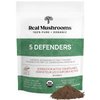 Real Mushrooms 5 Defenders Powder - Organic Mushroom Extract w/Chaga, Shiitake, Maitake, Turkey Tail, & Reishi - Supplement for Brain, Focus, & Immune Support - 45 Servings