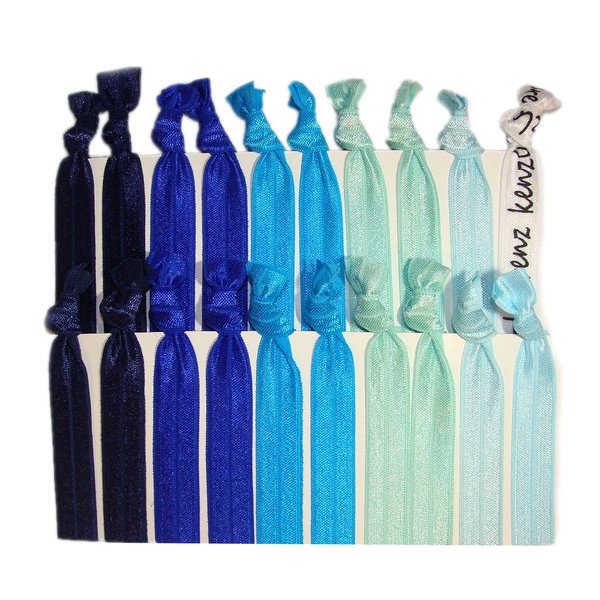 Hair Ties Ponytail Holders - 20 Pack "Blue Ombre" No Crease Ouchless Elastic Styling Accessories Pony Tail Elastics Holder Ribbon Bands - By Kenz Laurenz