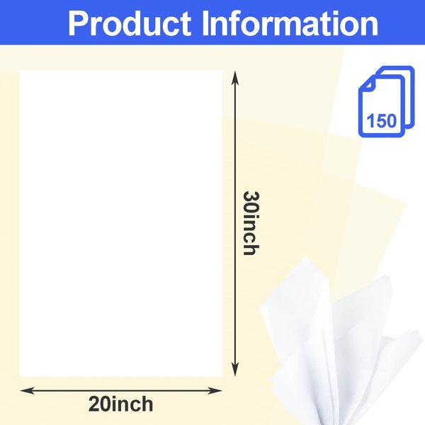 CCINEE 150 Sheets 20" x 30" Acid Free Archival Wrapping Tissue Paper, White Unbuffered Lignin Free Gift Wrap Tissue Paper for Clothes Textiles Cups Photographs Long Term Storage Home Hheirloom Supplie
