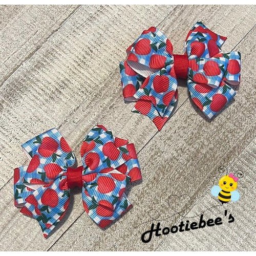 Blue Gingham Apples Toddler Hair Bow Set