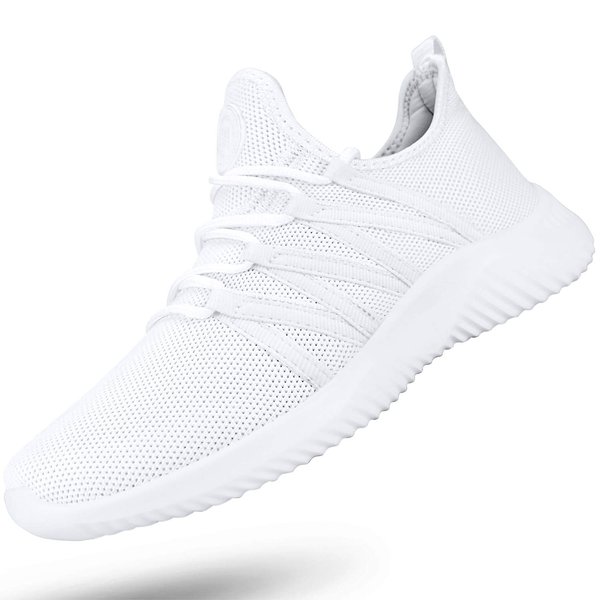 Feethit Womens Slip On Running Shoes Non Slip Walking Shoes Lightweight Gym Workout Shoes Breathable Fashion Sneakers All White Size 9