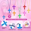 Equsion 48 Pcs Cross Necklaces Christian Religious Party Favors for Kids Include 24 Plastic Crystal Cross Necklace DIY Craft Gifts with 24 Cross Bracelet for Vacation Bible School Prize Favor