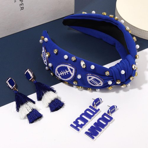 mokkia Football Headbands for Women Game Day Headband Accessories Outfits Blue Spirit Day Accessories Sport Team Spirit Football Mom Hair Accessories Party Favors Gifts (Pattern B)