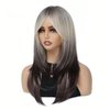 Billowig Long Layered Wigs with Dark Roots Women's Straight Wig with Bangs, Natural Lace Heat-Resistant Layered Synthetic Wigs for Daily Use (Ombre Black)