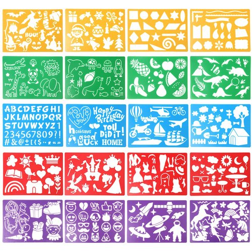 HADDIY Kids Drawing Stencils Set , 20 Pcs Plastic Stencil Kit 300+ Patterns Drawing Templates for Girls & Boys Gift and Card Making