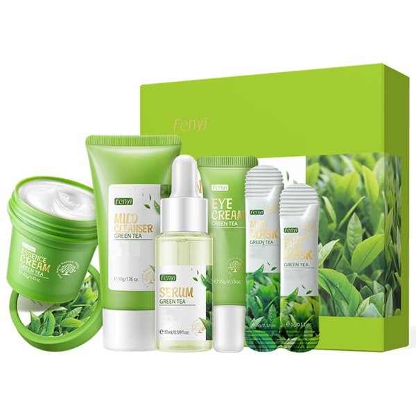 Green Tea Skincare Set, 19-In-1 Skincare Gift Set with Cleanser,Face Serum, Face Cream, Eye Cream, Mask And Mud Mask , Skincare Kits For Teen Girls, Natural Extracts Hydrating Facial Kit For Women