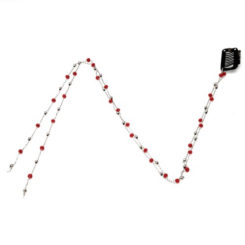 Zipetatah Red Crystal Hair Chain, Pearl Headwear Headband, Women's Wedding Hair Band with Little Clip, Fashionable Head Chain Suitable for Weddings, Banquets, Birthday Parties, etc