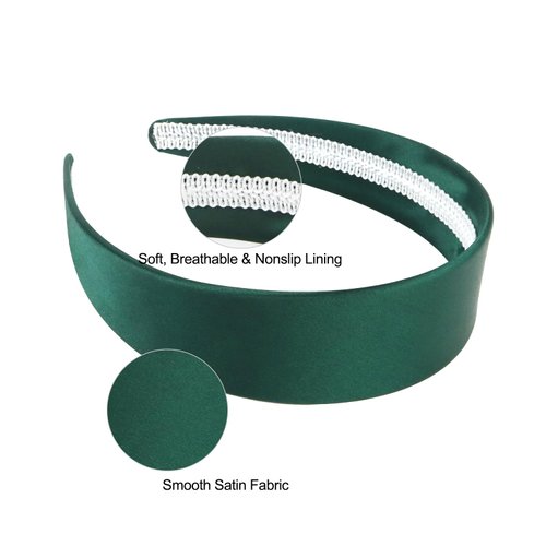 Wecoe Satin Headband Women 1.6 Inch Wide Silk Headband Dark Green Headband Non Slip Fashion Plain Head Band Solid Hair Band DIY Holiday Hair Accessories for Women Girls Diademas Para Mujer Gifts