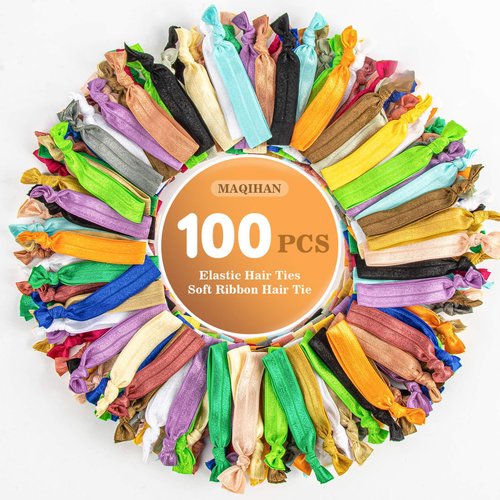 MAQIHAN 100 PCS Elastic Hair-Ties Ribbon Bulk - Soft Ribbon Hair Tie, Colorful No Crease Ribbon,Knotted Hair Tie,Hair Ties Ribbon No Crease Elastic Hair Ties for Woman,Girl 20 Colors