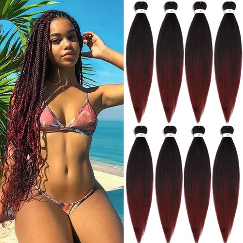 Pre Stretched Braiding Hair 26 Inch 8 Packs Long Braiding Hair Pre Stretched Hair For Braiding Synthetic Braiding Hair Extensions For Twist Hot Water Setting(26",1B/BUG)