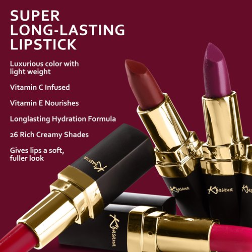 Khasana Lipstick. Long Lasting Hydrating Lip Color, Moisturizing Formula, Infused with Vitamin E and Vitamin C. Lip Makeup, Matte lipstick (#245 Matte)