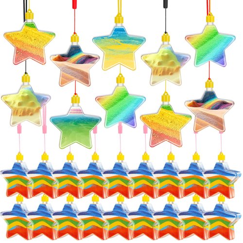 Star Shaped Sand Art Bottle Necklaces for Kids Sand Art Craft Kit Fun Craft Party Supplies Favors for Boys Girls, Sand Not Included (24 Pcs)