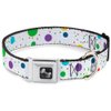 Dog Collar Seatbelt Buckle Dots Grid2 White Gray Multi Color 18 to 32 Inches 1.5 Inch Wide